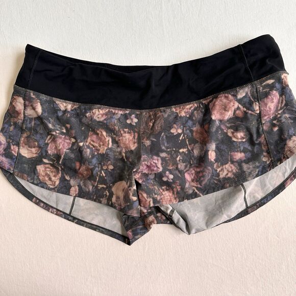 Lululemon Women Run 2.5” Speed Up Shorts Frosted Rose Multi Black Print 10 Lined - Picture 5 of 7